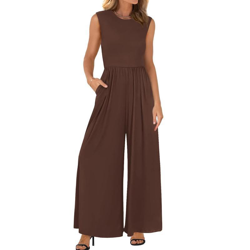 Comfortable Sleeveless Wide-Leg Pocket Jumpsuit