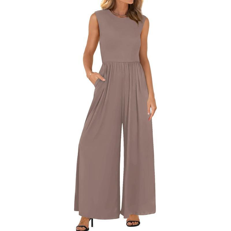 Comfortable Sleeveless Wide-Leg Pocket Jumpsuit