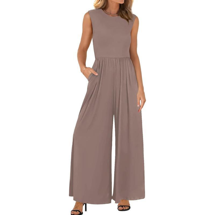 Comfortable Sleeveless Wide-Leg Pocket Jumpsuit
