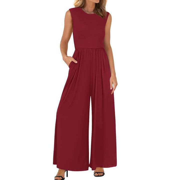 Comfortable Sleeveless Wide-Leg Pocket Jumpsuit