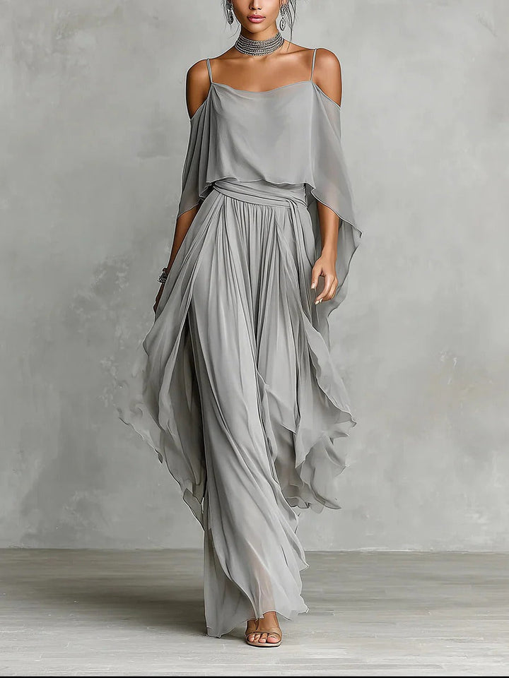 Renata | Conjunto Fluido Gris con Top de Tirantes y Pantalón Ligero