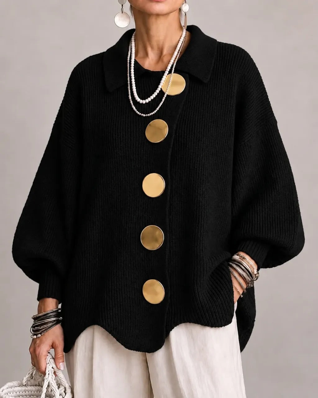 CARINA | CÁRDIGAN OVERSIZE CON CUELLO Y BOTONES