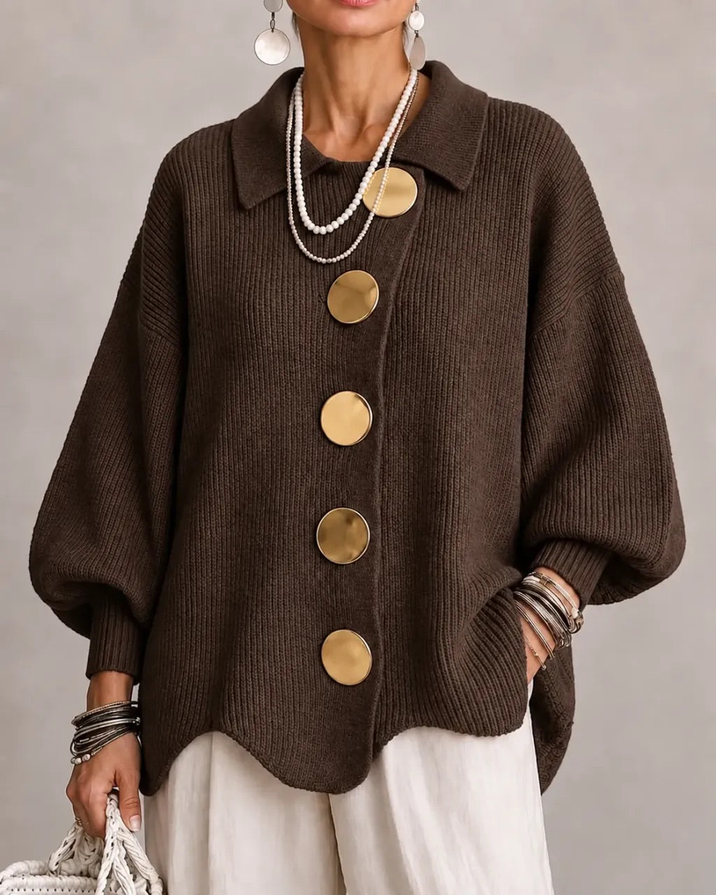 CARINA | CÁRDIGAN OVERSIZE CON CUELLO Y BOTONES