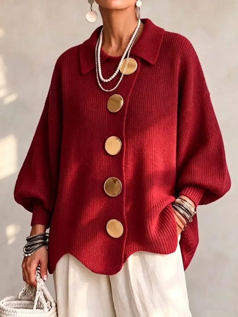 CARINA | CÁRDIGAN OVERSIZE CON CUELLO Y BOTONES