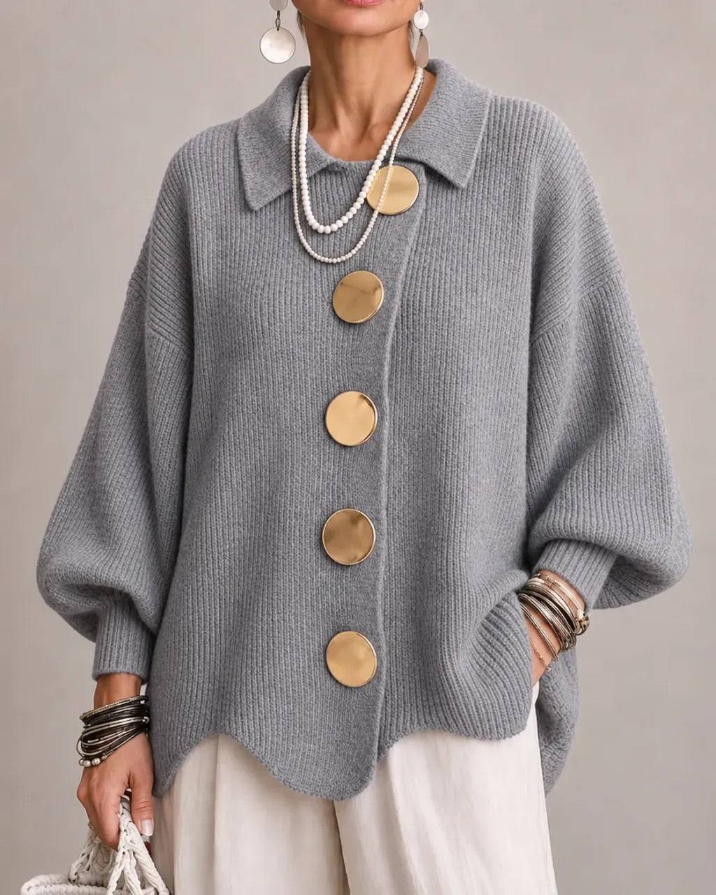 CARINA | CÁRDIGAN OVERSIZE CON CUELLO Y BOTONES