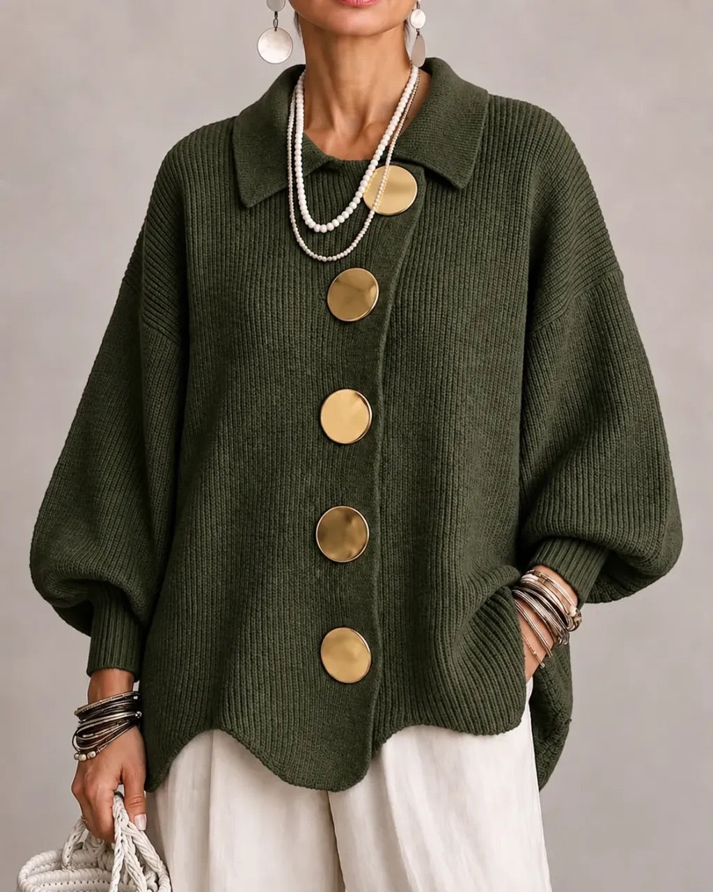 CARINA | CÁRDIGAN OVERSIZE CON CUELLO Y BOTONES