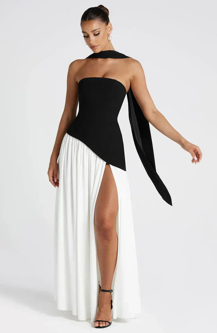 Valeria™ | Vestido Largo Elegante con Escote Strapless y Abertura Lateral
