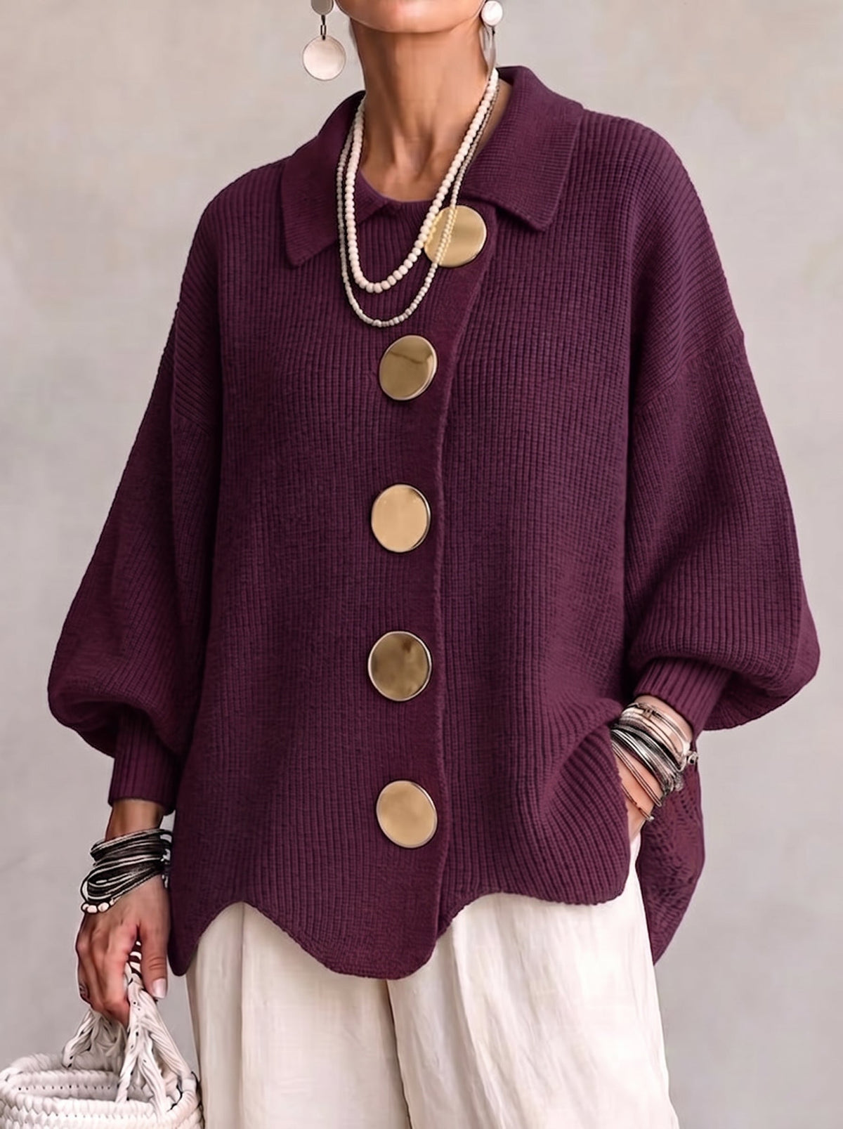 CARINA | CÁRDIGAN OVERSIZE CON CUELLO Y BOTONES