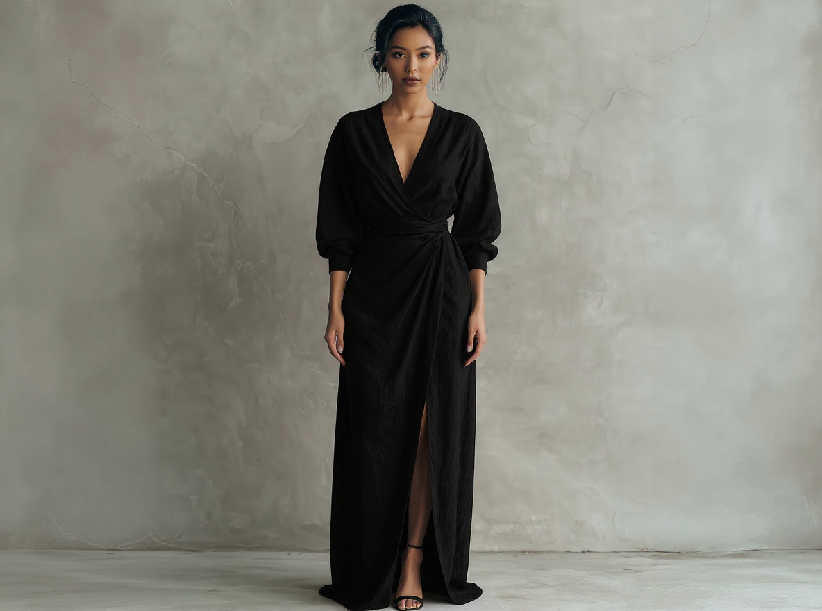 Vestido Maxi Minimalista Rosa con Escote en V para Mujer