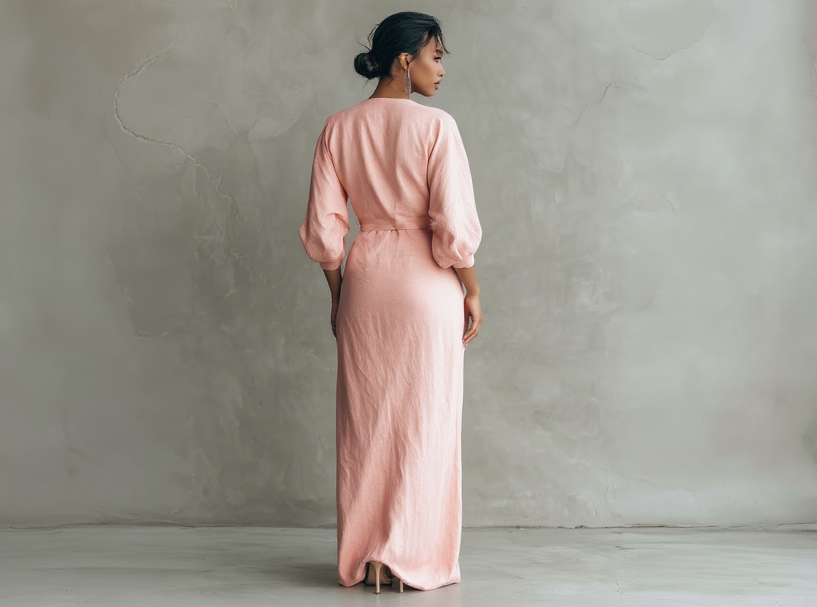 Vestido Maxi Minimalista Rosa con Escote en V para Mujer