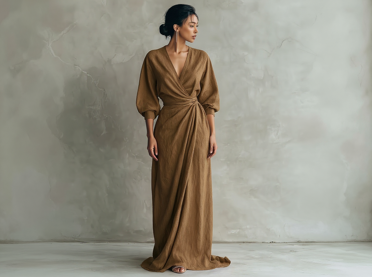 Vestido Maxi Minimalista Rosa con Escote en V para Mujer
