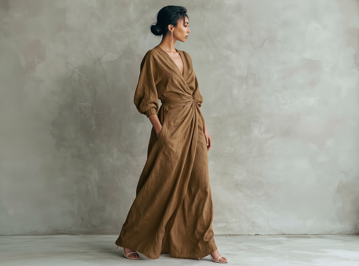 Vestido Maxi Minimalista Rosa con Escote en V para Mujer