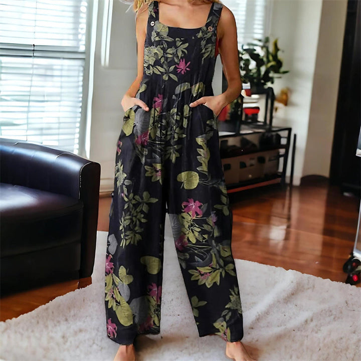 Floral Print Boho Sleeveless Wide-Leg Jumpsuit