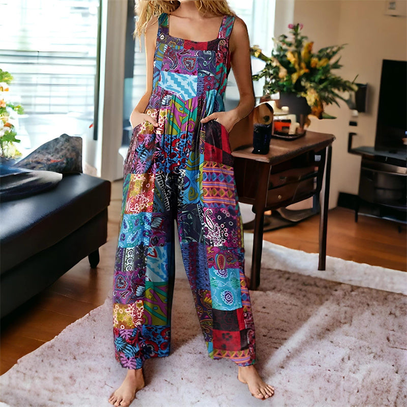 Floral Print Boho Sleeveless Wide-Leg Jumpsuit