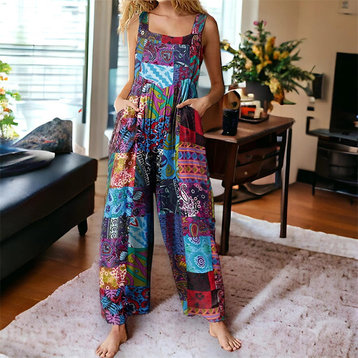 Floral Print Boho Sleeveless Wide-Leg Jumpsuit