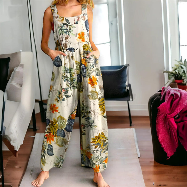 Floral Print Boho Sleeveless Wide-Leg Jumpsuit