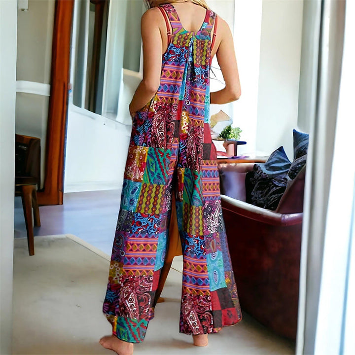 Floral Print Boho Sleeveless Wide-Leg Jumpsuit