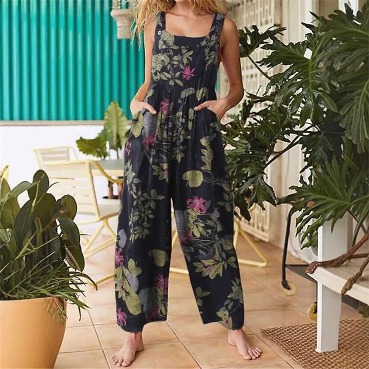 Floral Print Boho Sleeveless Wide-Leg Jumpsuit