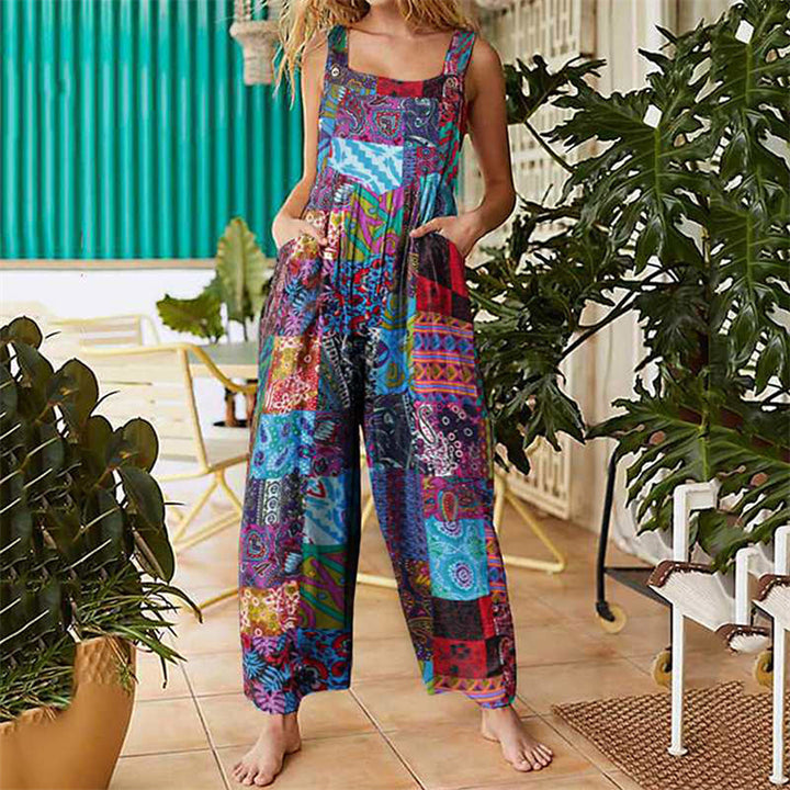 Floral Print Boho Sleeveless Wide-Leg Jumpsuit