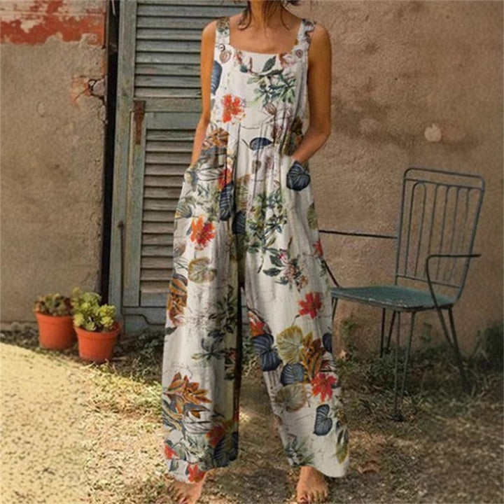 Floral Print Boho Sleeveless Wide-Leg Jumpsuit