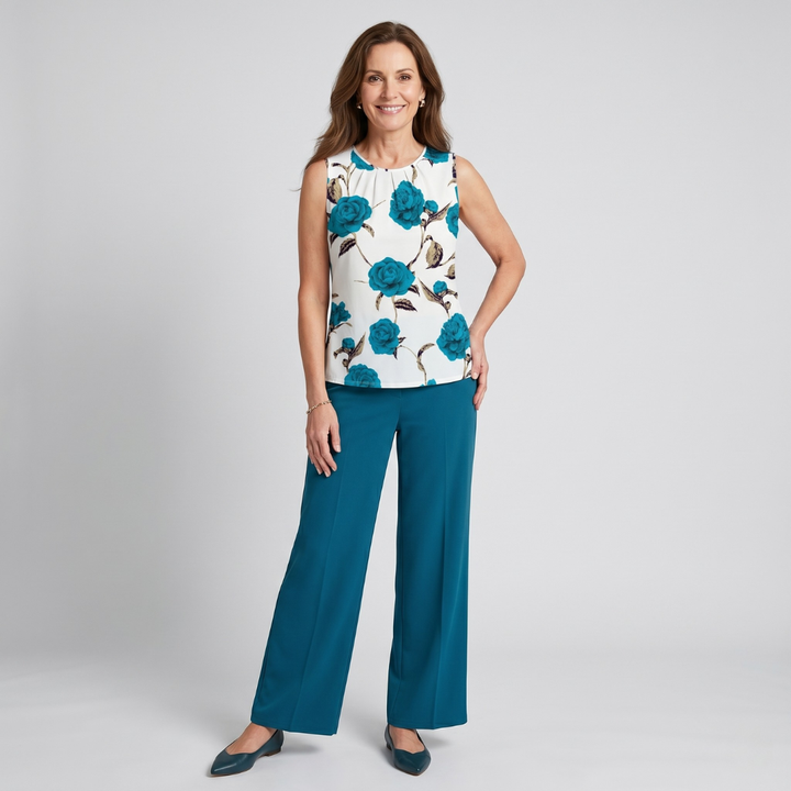 Alicia | Conjunto de dos piezas floral cian